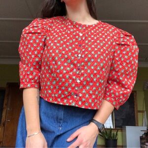 Cropped puff sleeve blouse handmade from vintage fabric